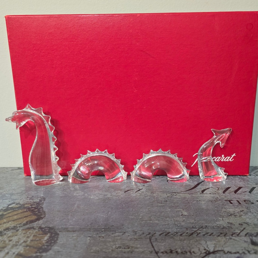 Baccarat Crystal Loch Ness Monster Nessie 4 Piece Figurine Set with Box
